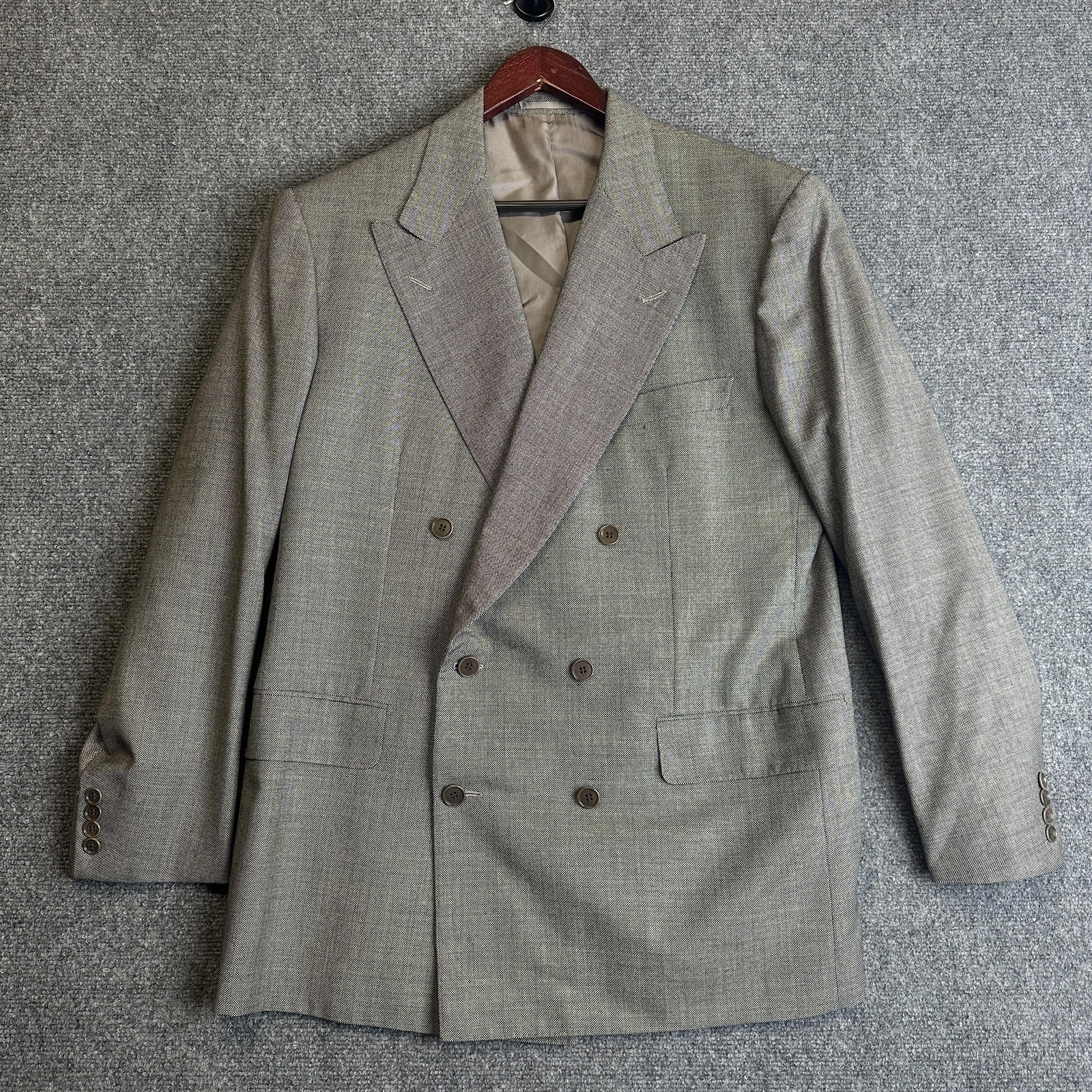 Luciano Barbera Suit Mens 52 Gray Wool Double Breasted Peak Lapel 2 Piece Italy
