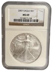 2007 American Silver Eagle $1 Dollar Coin One Troy Ounce 0.999 Fine NGC MS69