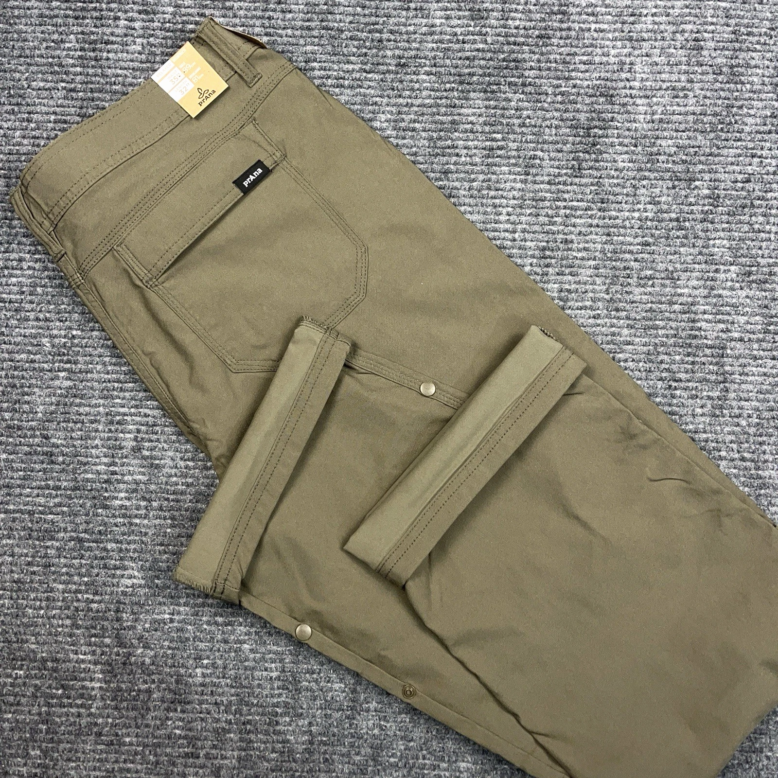 PrAna Stretch Zion Pant Green Men's 35x32 Straight Fit Cargo Roll UP Olive NWT