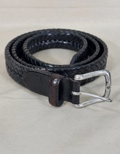 Fossil Black Leather Braided Belt Mens Size 42 Silver Buckle Woven 90s Y2K