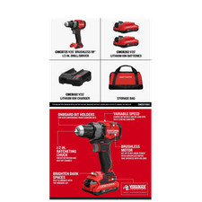 Craftsman CMCD725 V20 Brushless 1/2 in Drill/Driver Kit, 2 Batteries, Charger, …