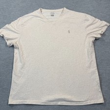Polo Ralph Lauren Shirt Mens Large Beige V-Neck Logo Tee Classic Casual Soft