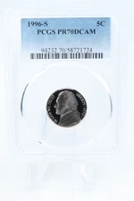 1996-S PCGS PR70DCAM Jefferson Nickel Proof 5C