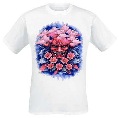 Funshirt T-Shirt Herren Oni Mask - Flower weiß Anime, Funartikel, Nachhaltigkeit