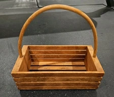 Wooden Display Slat Basket With Handle. Rectangle 11x5x4 Handle Height 6 Inches
