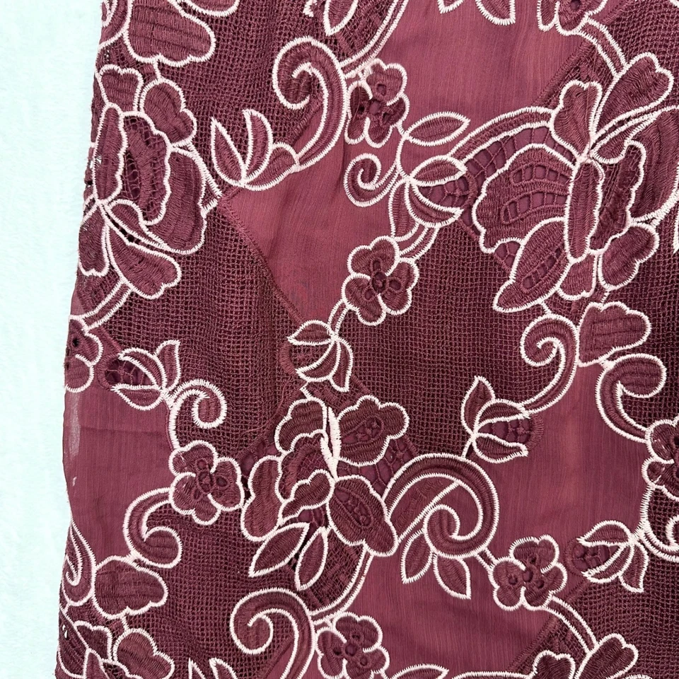 Vestido Moulinette Soeurs Talla 12 Rojo Floral Bordado Mini Granate Anthropologie Foto 3 de 4