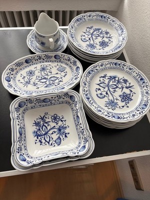 Triptis Porzellan Zwiebelmuster Essgeschirr, 18 Teile, 6 Pers., Platten,Schüssel