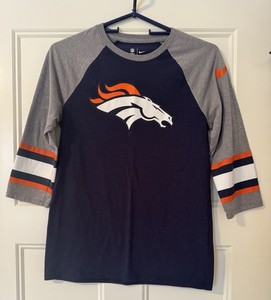 Nike NFL Denver Broncos Shirt Blue 3/4 Sleeve Pullover Jersey Raglan Small Youth