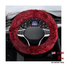 Fluffy Steering Wheel Cover, 15 Inch Anti-Slip Microfiber Plush Fuzzy Red