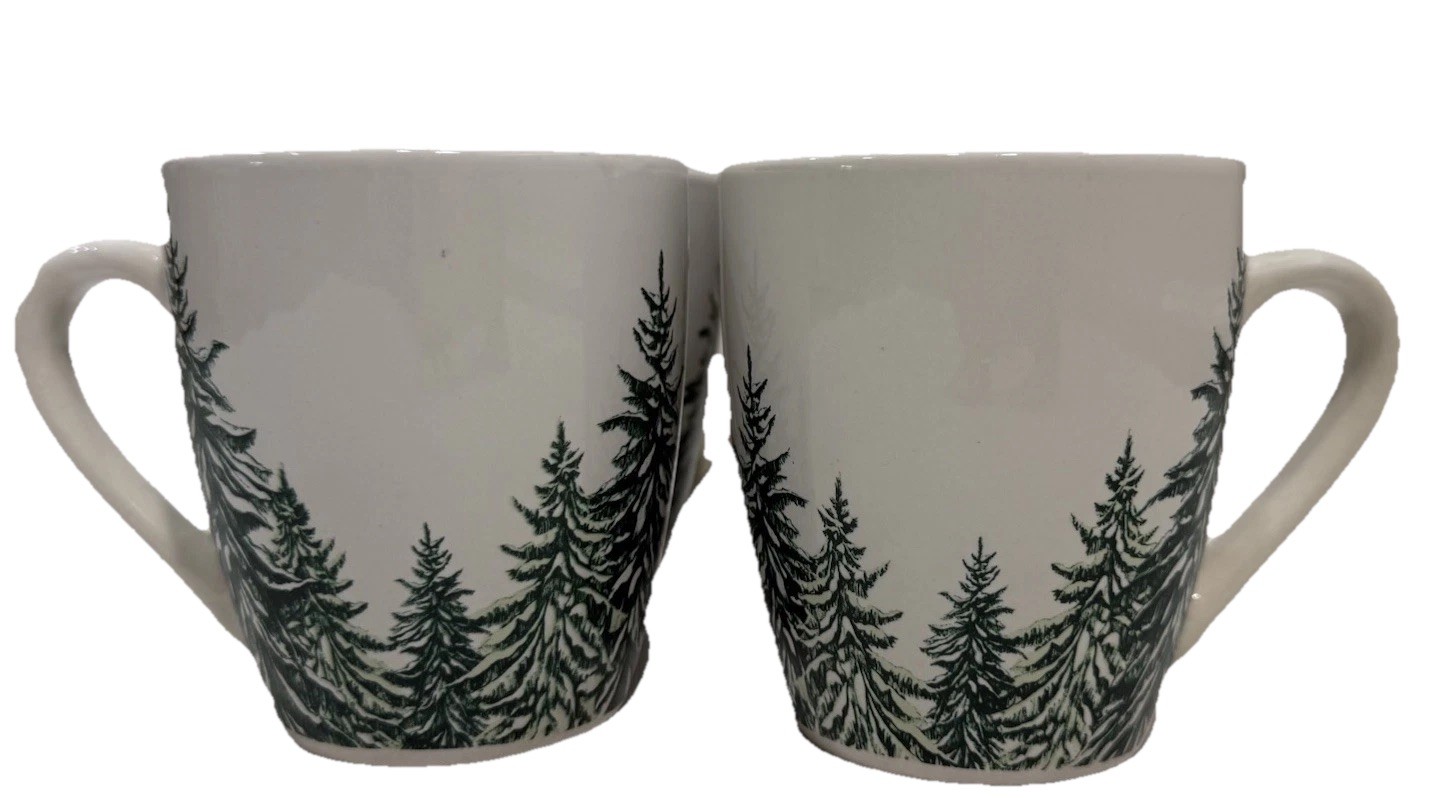 New Royal Norfolk Winter EverGreen Christmas Tree Mugs Holiday Gift 11oz 4-set