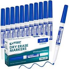 12 Count Blue Dry Erase Markers Fine Tip Whiteboard Bulk Classroom Pack Teacher