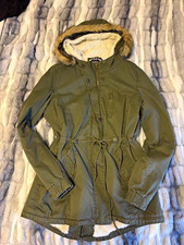 Ambiance Women  s Green Hooded Faux Fur Trim Lined Mid-Length Parka Jacket S
