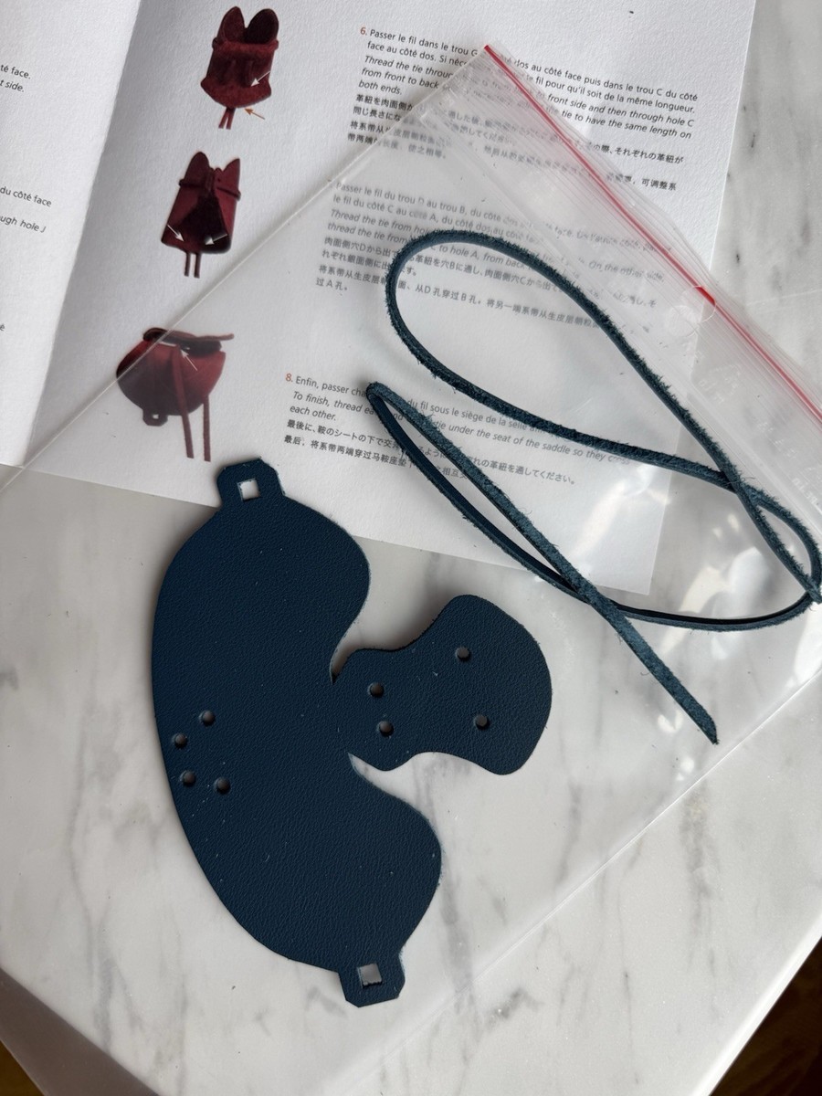 New HERMES La Selle Self Assembly Leather Saddle Bag Charm Bleu