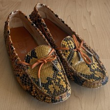 Tod  s Gommino Women  s Leather Snakeskin-Print Driving Loafers, Size 38 US 7.5 