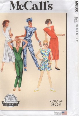 McCalls Schnittmuster 8500 EASY Kleid & Jumpsuit Vintage 80er Gr. 6 - 14 Neu