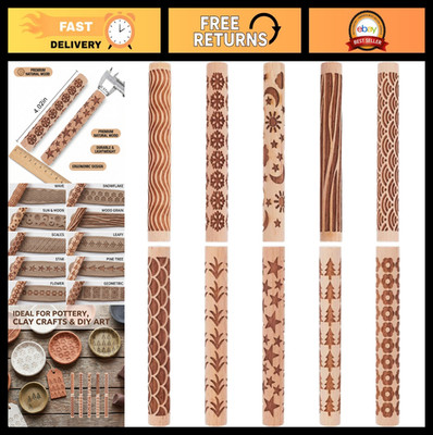 10Pcs Wooden Clay Rollers for Pottery & Ceramic Craft | DIY Texture Tools, Art S