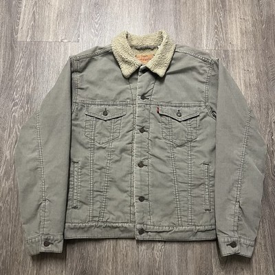 Vintage Levi s 70520 Cord Jacke Sherpa Fleece gefüttert grau Trucker Herren Large