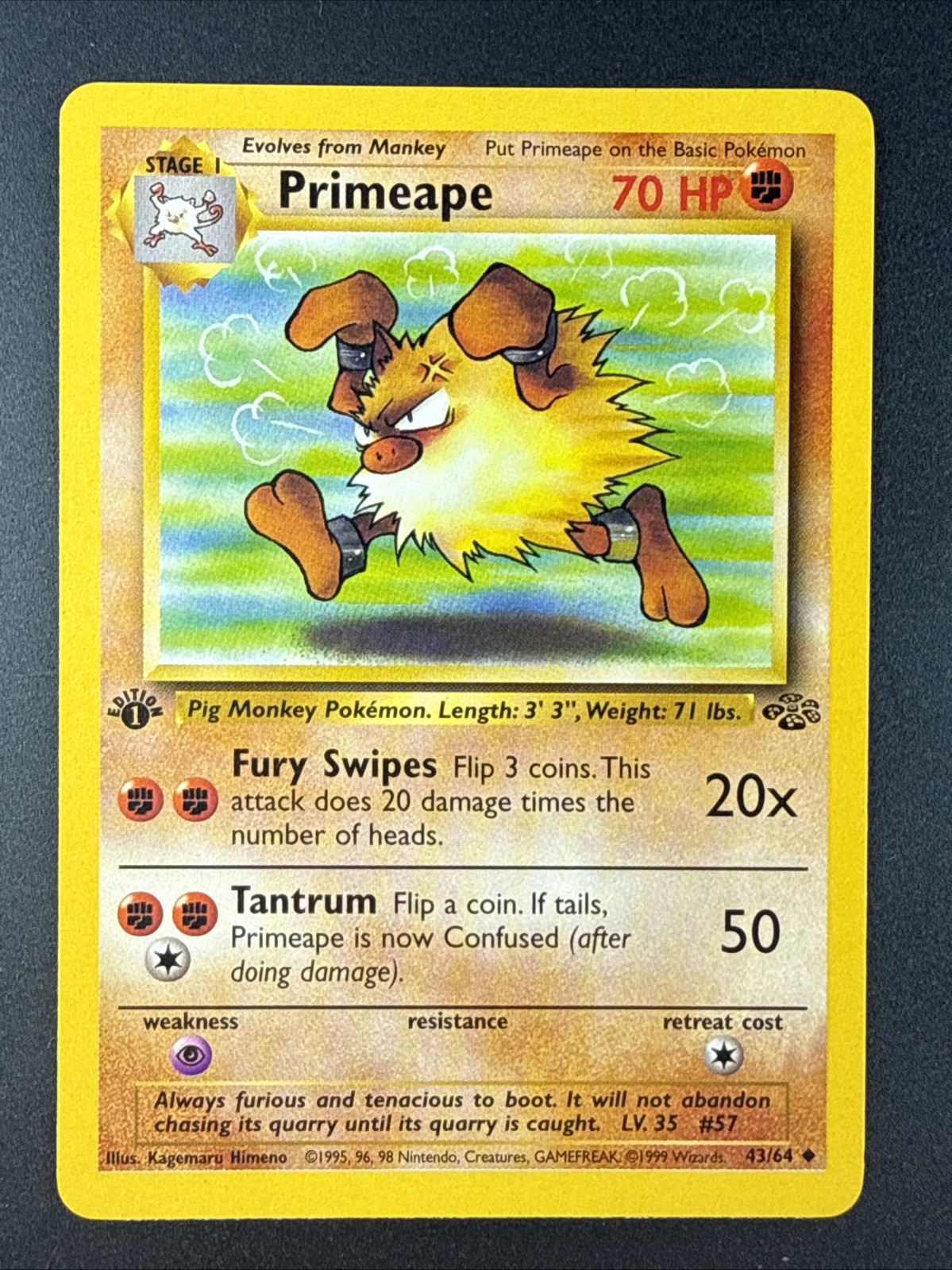 PRIMEAPE # 43/64 Jungle 1st Edition Stamp Non Holo Foil Pokemon 1999 Vintage NM