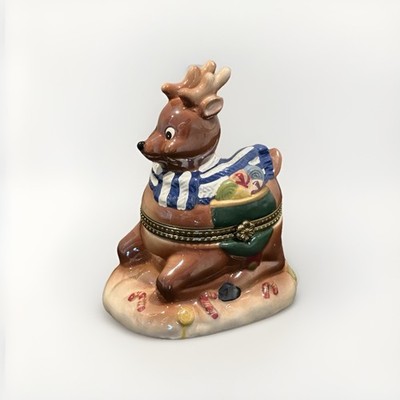 Ceramic Reindeer Christmas Trinket Box with 3D Effect and Hinged Closure