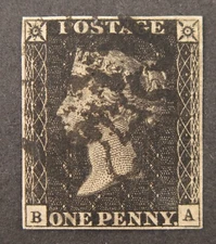 QV 1840 1d Black (BA) Plate 11 SG2 AS73 4 Margins Black MX