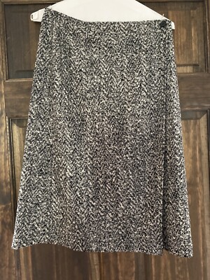 $295 Theory Gantrima K Tweed Knit Black White A-Line Wrap Skirt Size