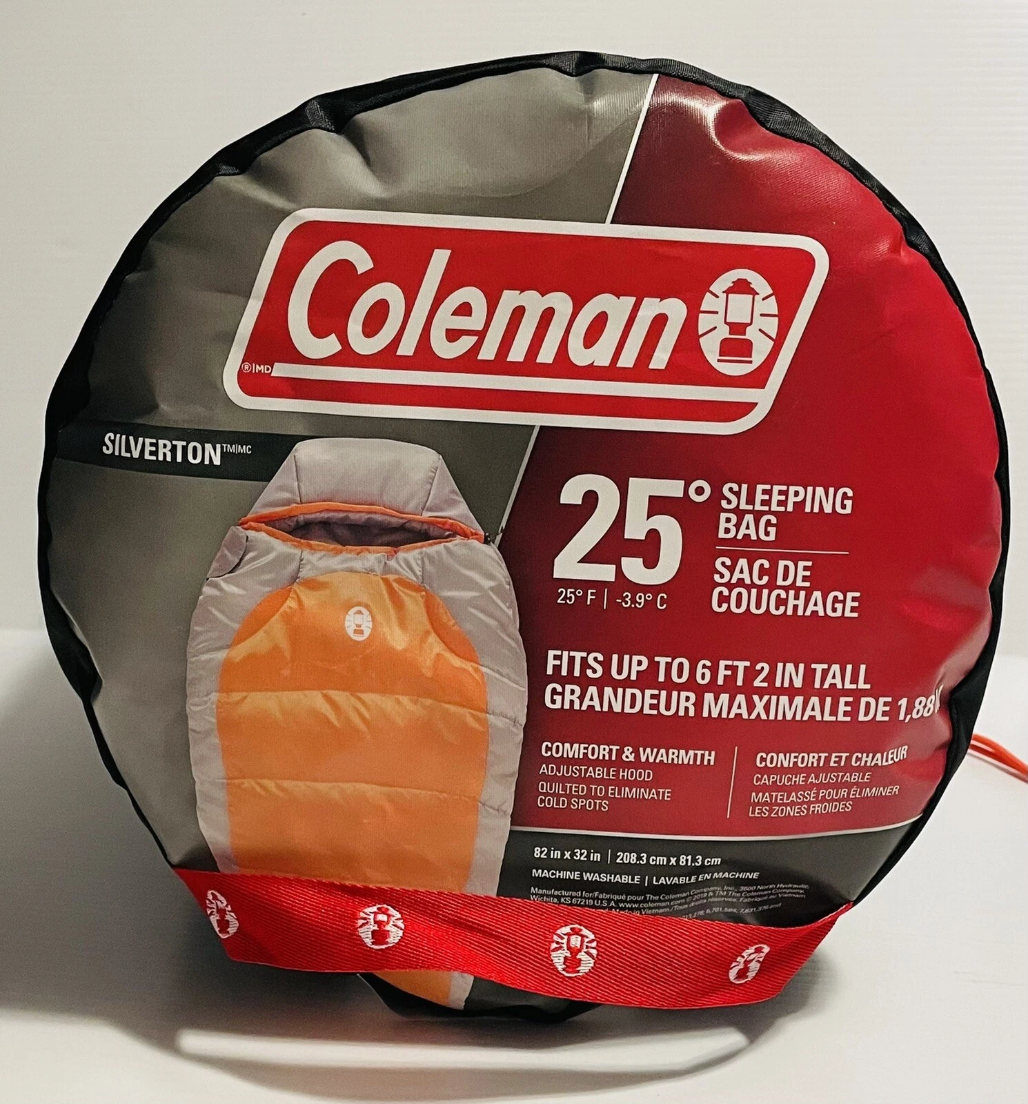 Orange Mummy Coleman Silverton 25 Sleeping bag , Degrees 82” x 32”