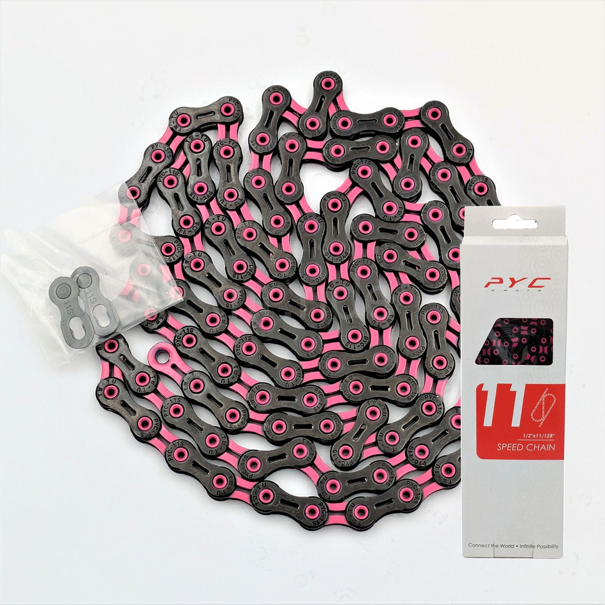PYC DLC Road MTB CX Gravel Bike Chain 116L Black/Pink for 11S