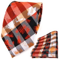 Tigertie Designer Krawatte + Einstecktuch Orange Grau Silber Schwarz Gestreift