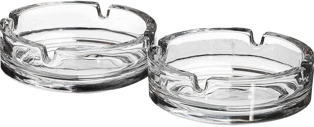 2 Glass Ashtray Cigarette Smoking Round Ash Tray Stackable Home Pub Garden