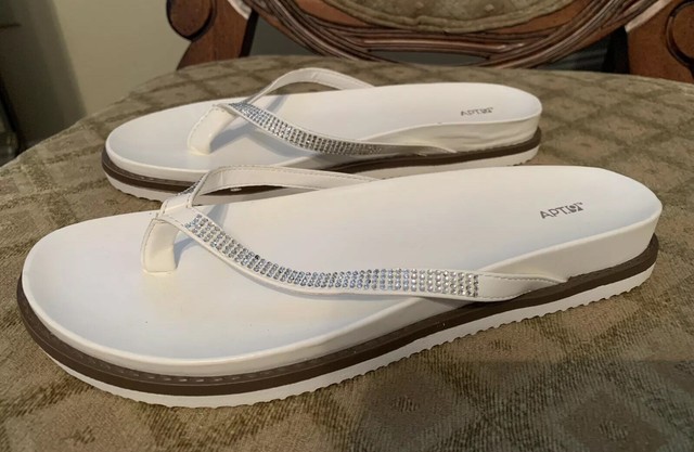 white dressy flip flop sandals