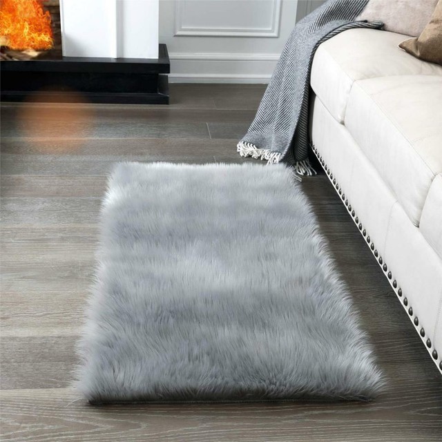 Area Rug Faux Fur Soft Grey Gray Fluffy Fuzzy Home Decor 2x4 Ft Nursery