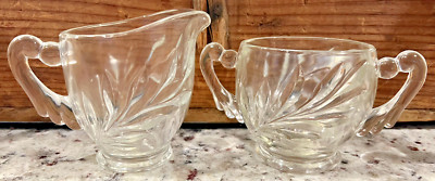 Cut Glass Olive Leaf Pattern Sugar and Creamer ~ Vintage 1970's