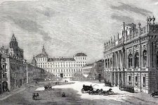 Turin Italy 1855 ROYAL PALACE Matted ARCHITECTURE Antique Art Print