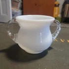 Vintage Fenton Emerald Crest Milk White Glass Clear Double Handled Sugar Bowl