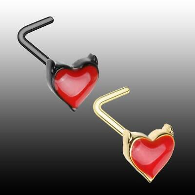 20G Nose Stud Bar Ring Fancy Love Heart Body Piercing Jewellery