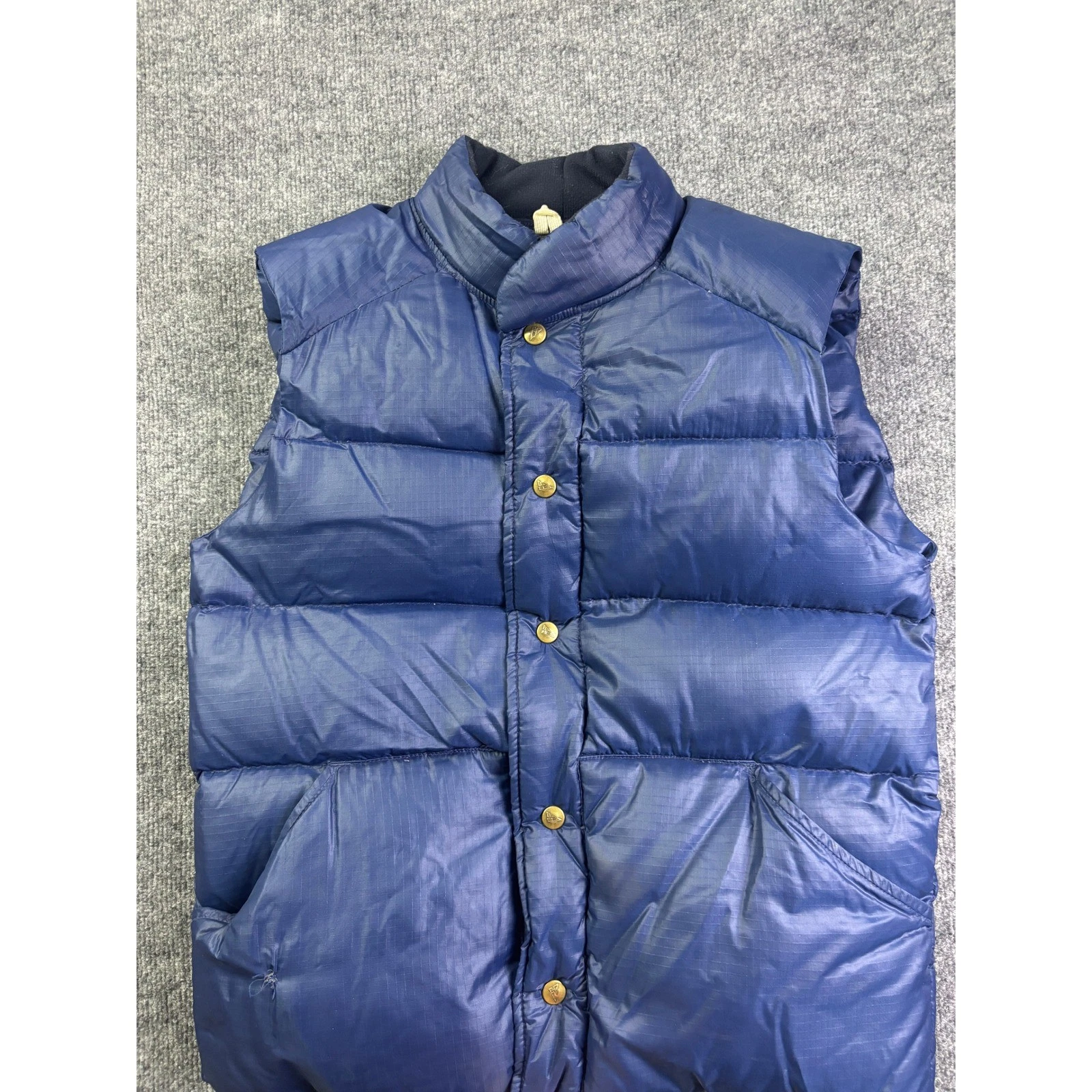 Eddie Bauer Puffer Vest Mens Medium Blue Vintage Goose Down Ripstop Snap Front