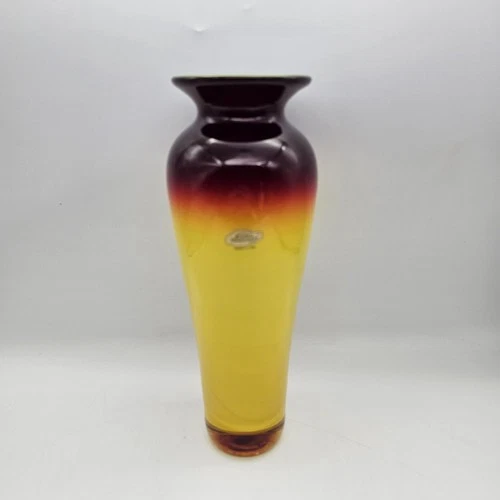 BLENKO Glass Vase Tequila Sunrise 10” Signed 2002