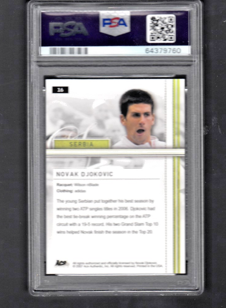 2007 ACE AUTHENTIC STRAIGHT SETS NOVAK DJOKOVIC PSA 10 view 2