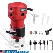 650W Wood Router 6 Speed Adjustable Dust Collector Router Bit Set Woodworking US