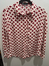 Zara Womens Geometric Collared Long Sleeve Bu...