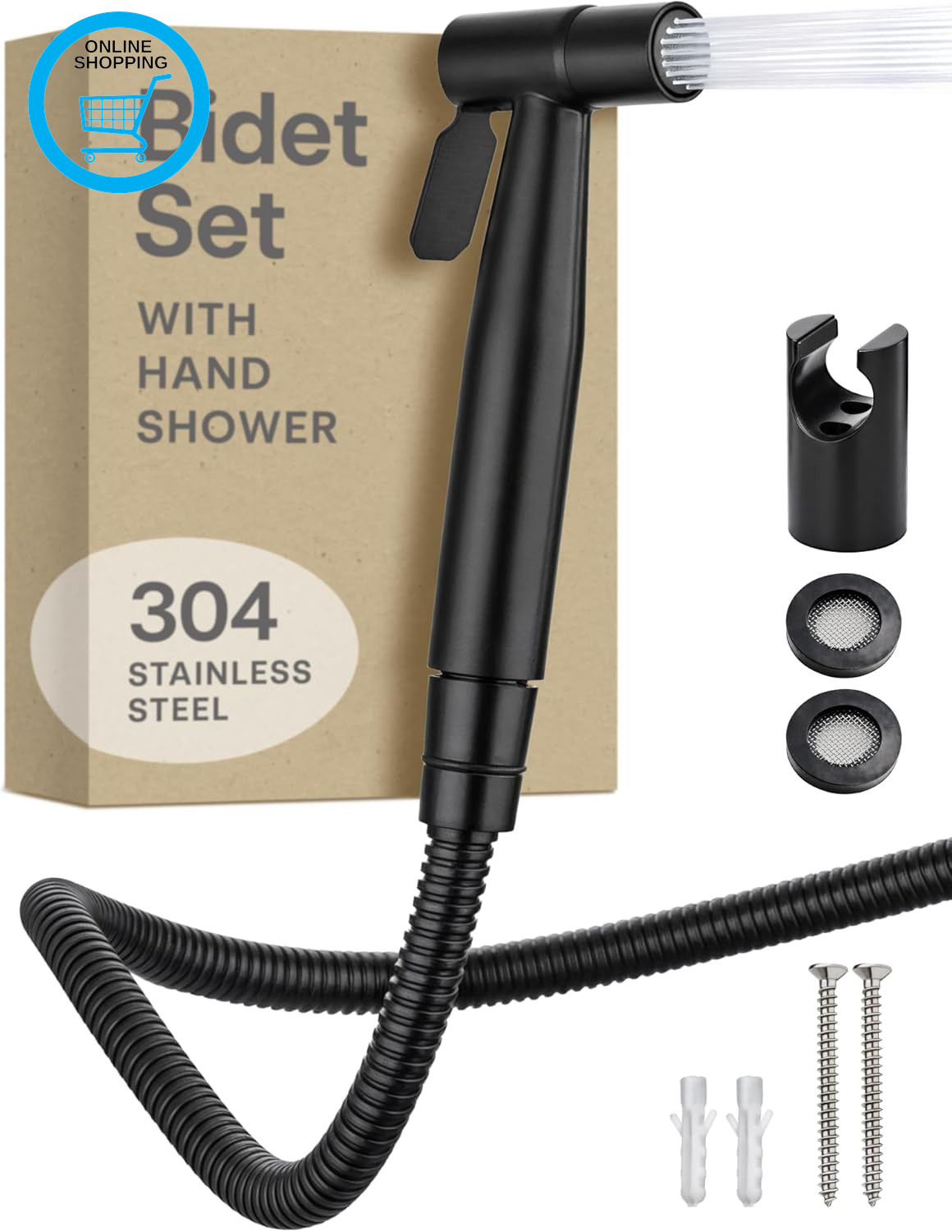 Handheld Bidet Douche Shower Spray for Toilet in Stainless Steel Sprayer, Hose &