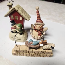 Lot of 3 Blossom Bucket Suzi Skoglund Figurines Snowman Nativity Silent Night