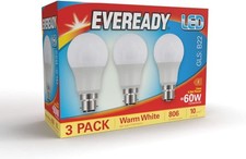Eveready Bayonet Light Bulb 60w, B22 LED Bulbs Warm White 2700K, LED BC Energy 