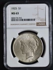 1925 Peace Dollar NGC MS63 #a