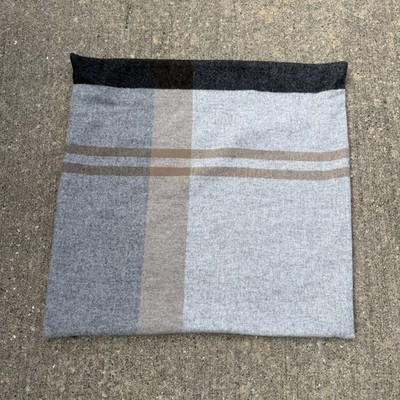 Williams Sonoma Lambs Wool Tartan Pillow Cover 22  Brown Gray, Plaid Soft Square