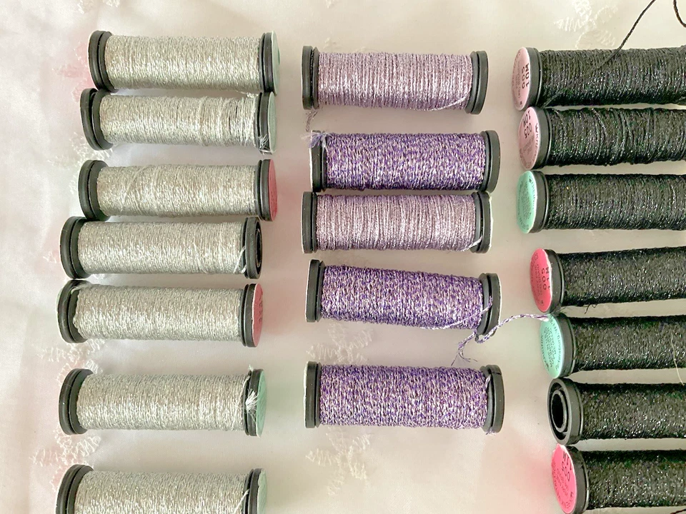 Kreinik Needlepoint Fibers Threads Lot of 21 Silver Purple Black Metallic Braids - Image 2 of 4