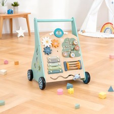 Wooden Baby Walker with Busy Board Toddler Activity Center Push Toy & Learning