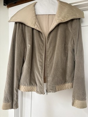 Brunello Cucinelli Women s Suede Jacket Medium Beige Silk Lined Blouson Italy