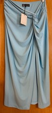 ZARA, Womens L Blue Midi Pencil Skirt, High Slit, Twist at Hip, New 45 Tags