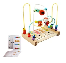 Montessori Wooden Bead Maze & Xylophone – Activity Cube Learning Toy for Toddler